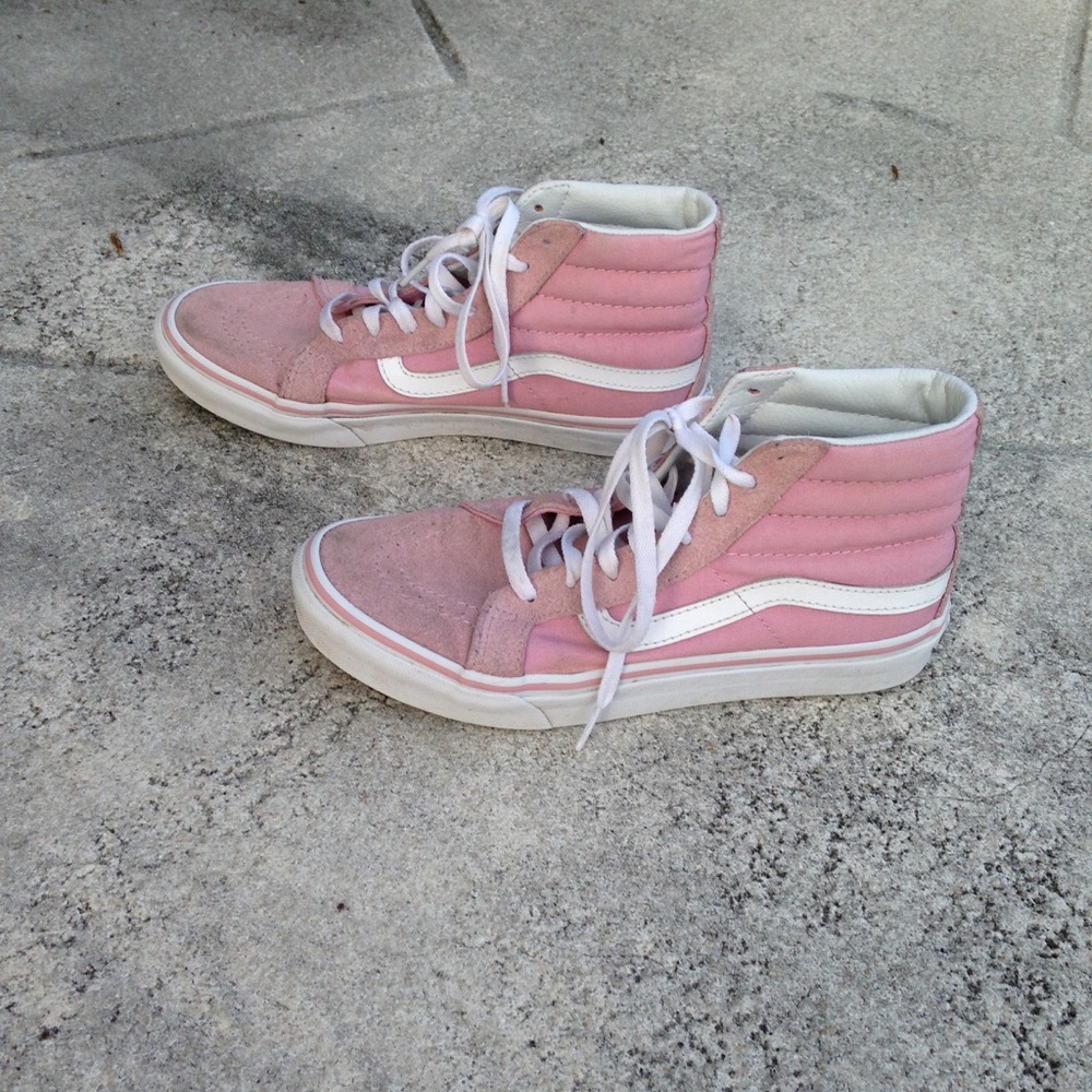 Pink Vans high top tennis shoes